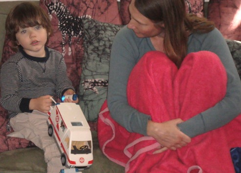 Mom and son in play therapy for birth trauma